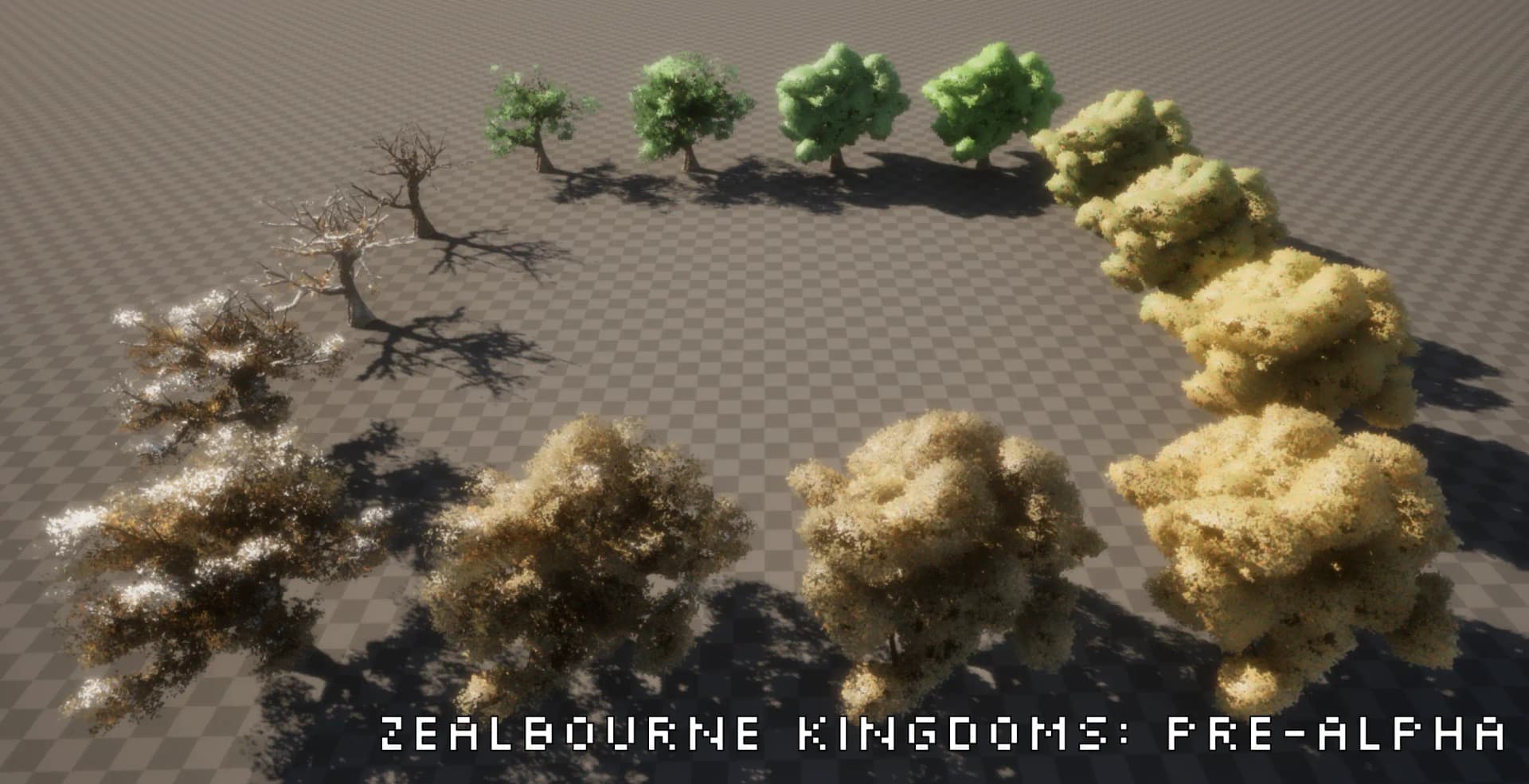 Advanced pixel art shaders lighting a tree with changing seasons