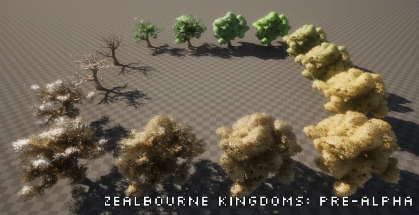 Advanced pixel art shaders lighting a tree with changing seasons